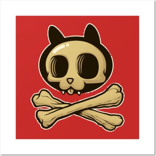 Cute Cartoon Cat Skull & Bones Adorkable Kitten Posters and Art